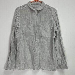 M&S Essentials Collection Womens Gray White Striped Linen Shirt Top Size 16 New